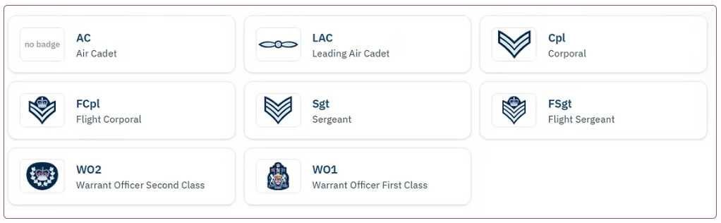 Air Cadet rank insignia chart